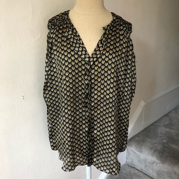 MISA Tbags Los Angeles Patterned Ruffle Blouse EUC - Picture 1 of 9